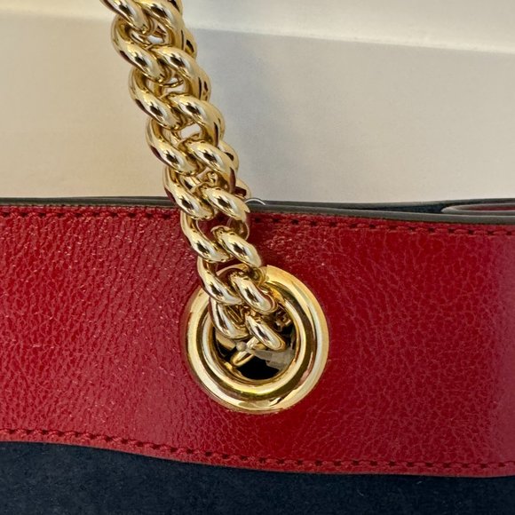 GUCCI Women's Blue Rajah Ny Yankees Large Suede & Leather Tote - Picture 5 of 15